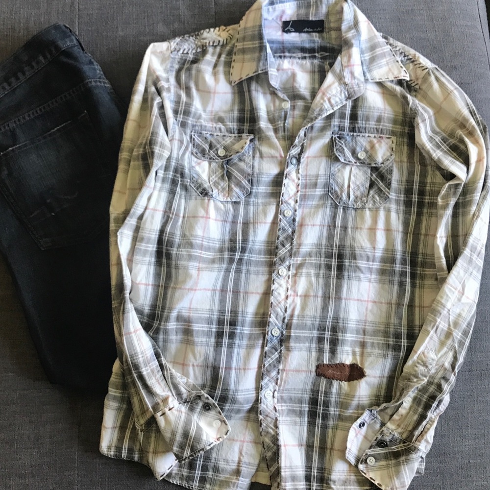 NWOT Unique Button Down With Leather Accents